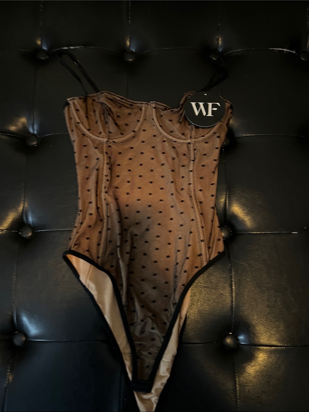 White Fox Brown Sheer Polka Dot womens One-Piece